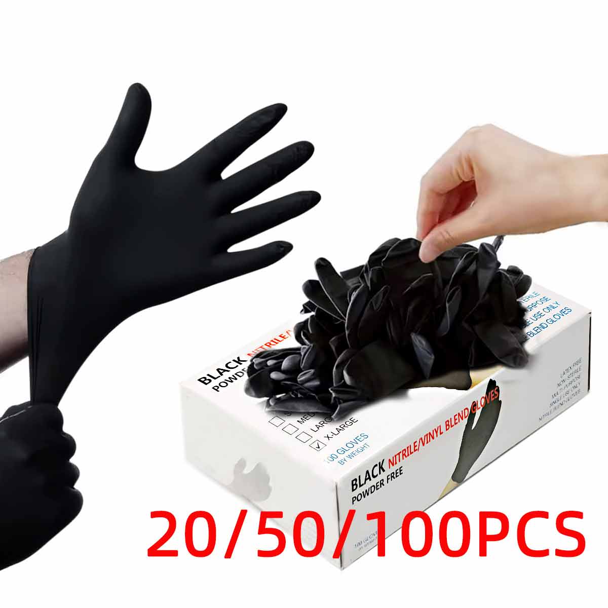 Rubber Glove Cleaning - 20/50/100 шт. черных виниловых перчаток, пищевые