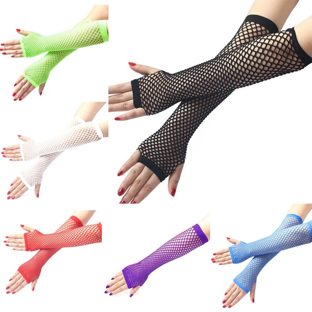 Fingerless Glove Knit - Неоновые длинные перчатки-сетка без пальцев для